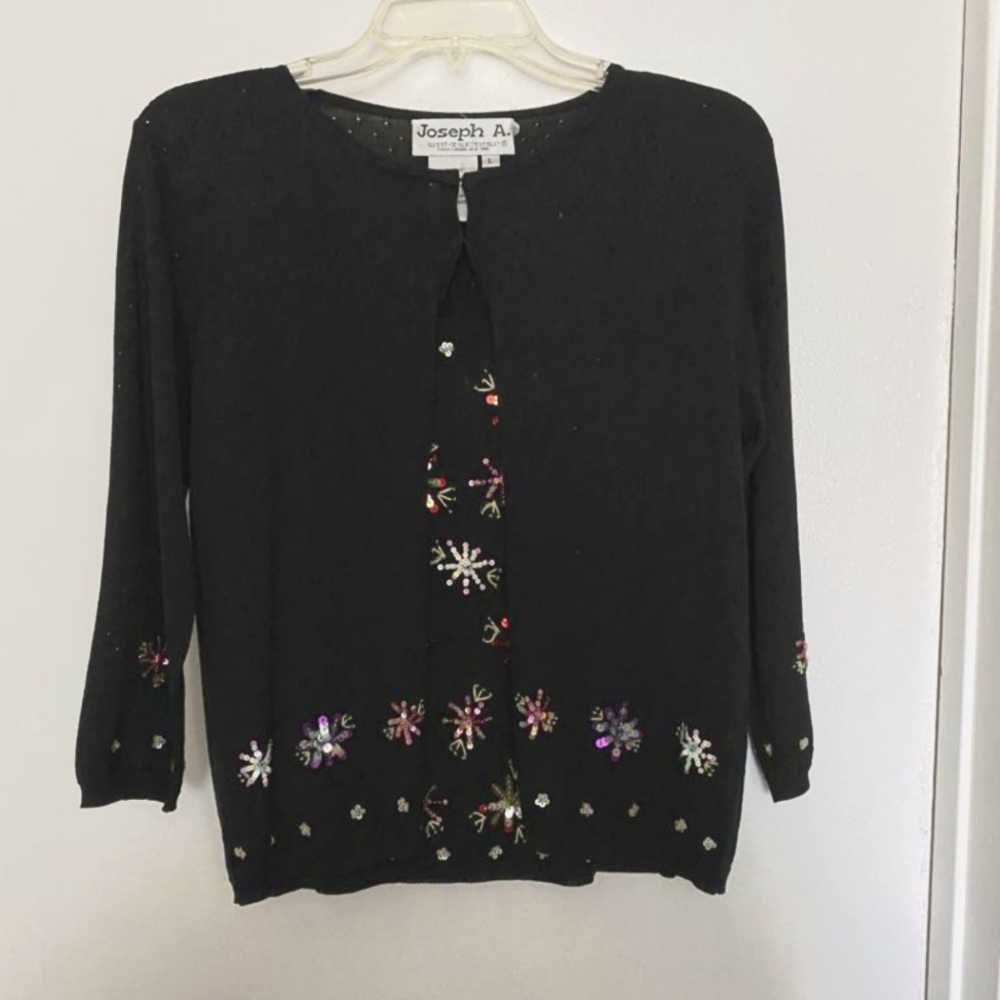Black Sequins Sweater With Sequin Tank Top
